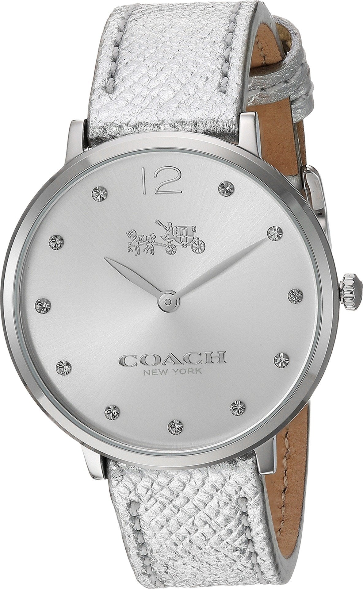 COACH Slim Easton Metallic Silver Leather Strap Women's Watch - 14502685