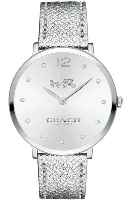 COACH Slim Easton Metallic Silver Leather Strap Women's Watch - 14502685