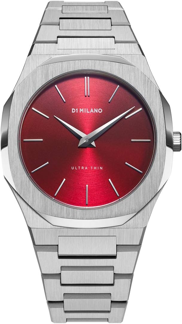 D1 Milano Ultra Thin 40mm stainless steel watch with ruby red dial and hour markers