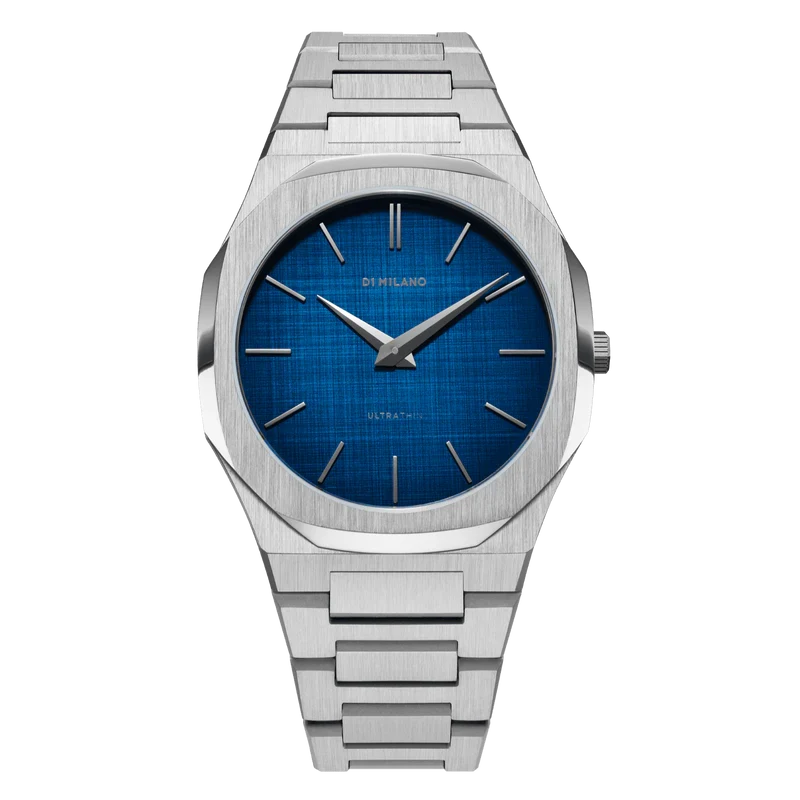 D1 Milano Ultra Thin Creepy Chic men's watch with blue dial and silver bracelet