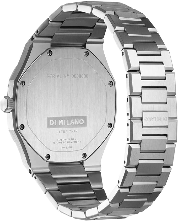 D1 Milano UTBJ23 caseback showing serial number and ultra-thin design
