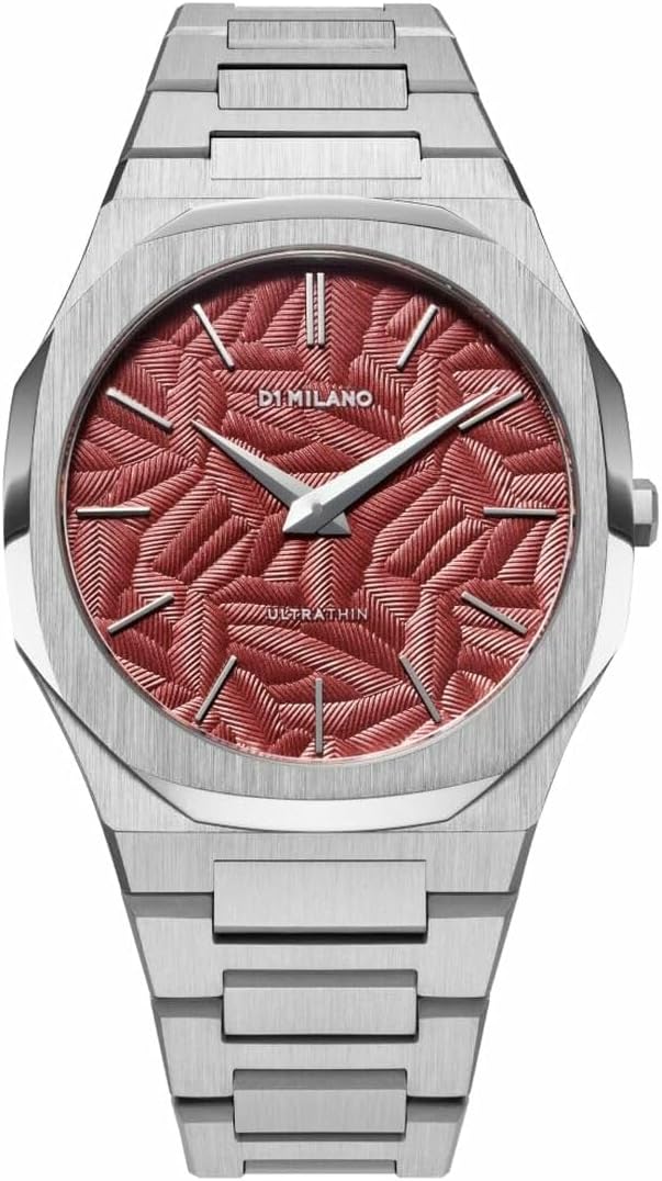 D1 Milano UTBJ33 silver stainless steel watch with red textured dial