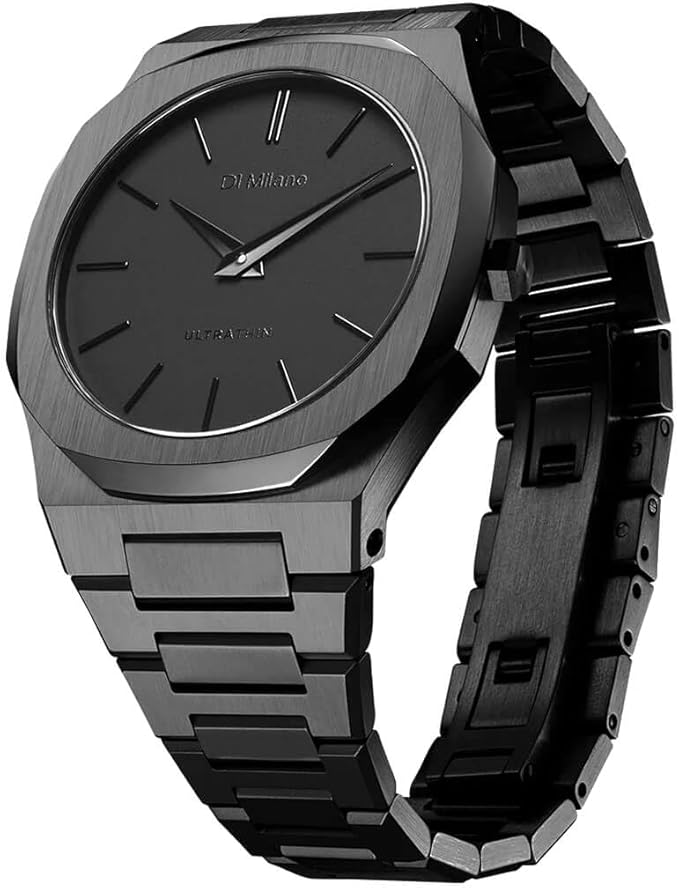 D1 Milano UTBJSH watch angled view showing black case and bracelet design