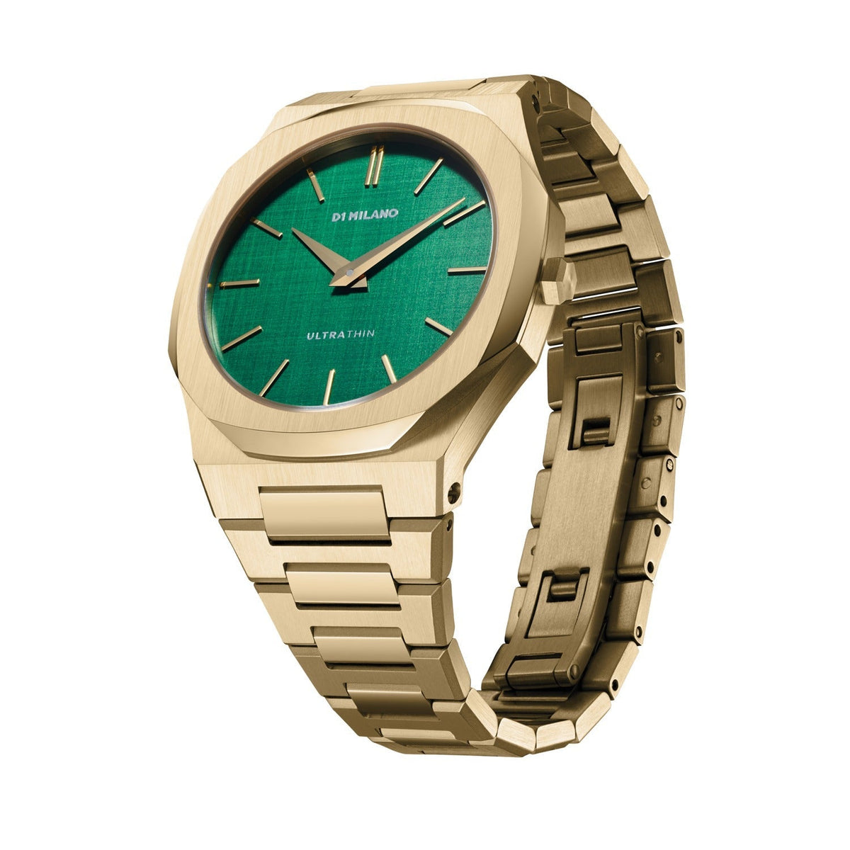 D1 Milano Ultra Thin UTBL18 green dial with gold steel bracelet detail