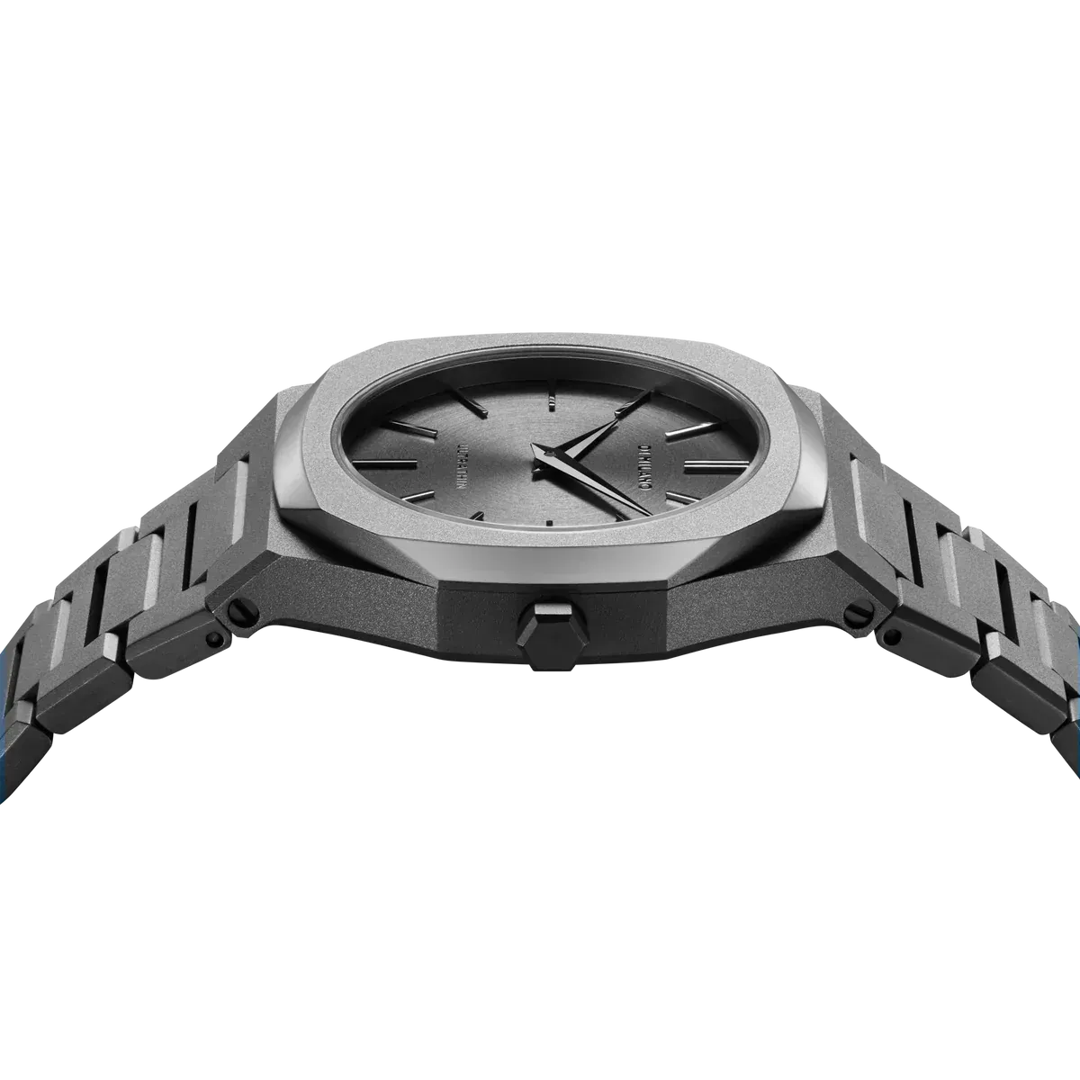 D1 Milano Ultra Thin Ultimate Grey 30mm watch overhead side view showing case thickness