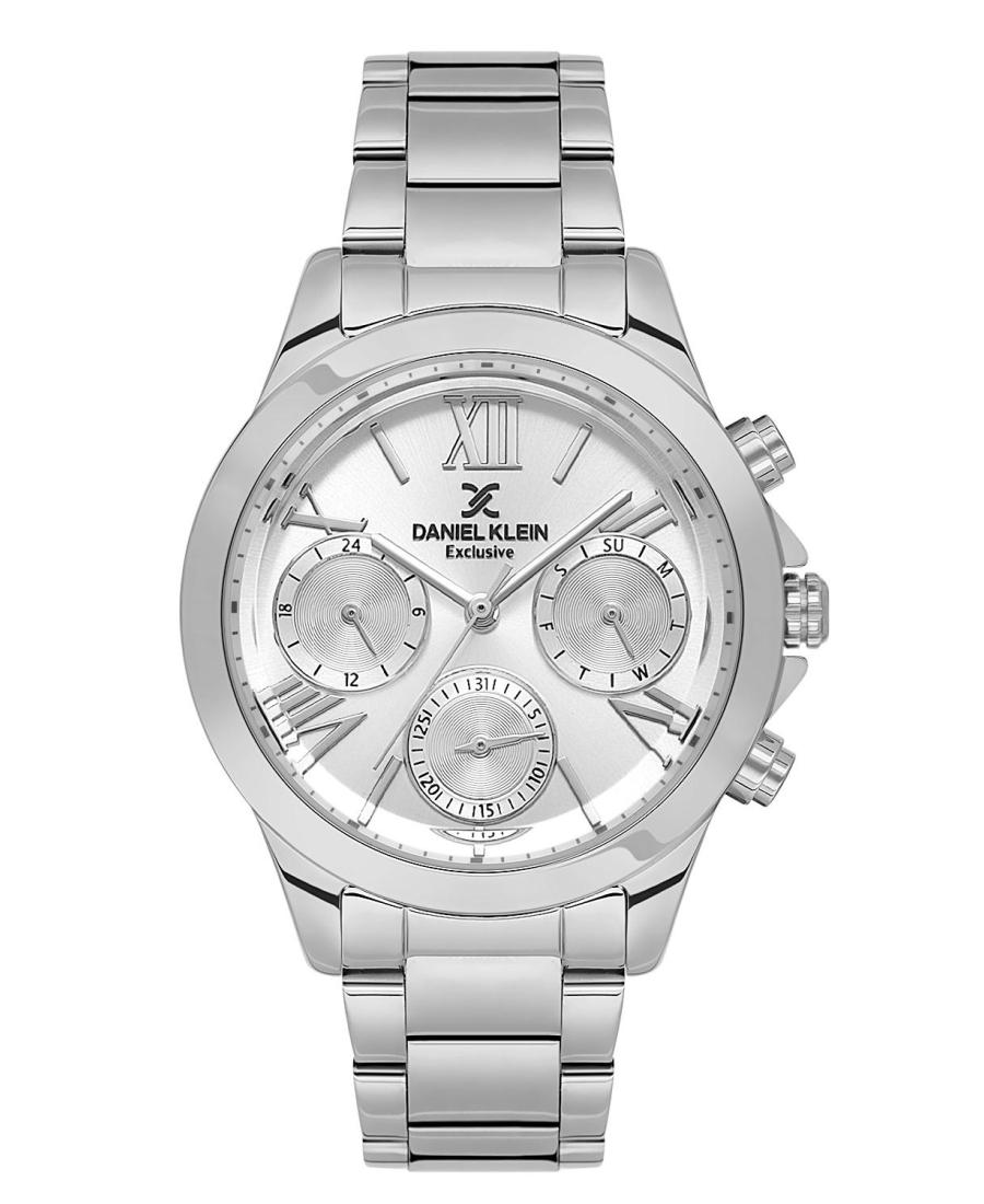Daniel Klein Exclusive silver multifunction watch with chronograph subdials and Roman numerals
