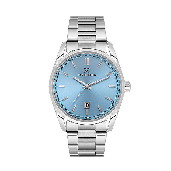 Daniel Klein silver men's watch with blue dial and date window