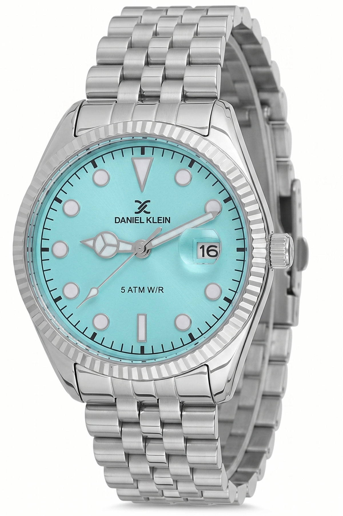 Daniel Klein Premium silver mens watch with turquoise blue dial and date window
