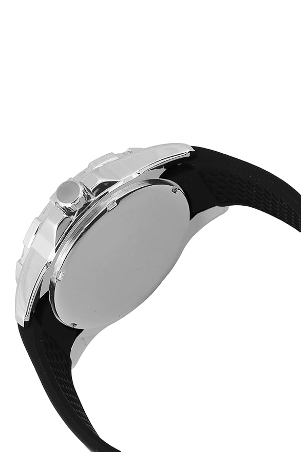 Angled view of Daniel Klein Premium watch displaying silver case profile and black strap