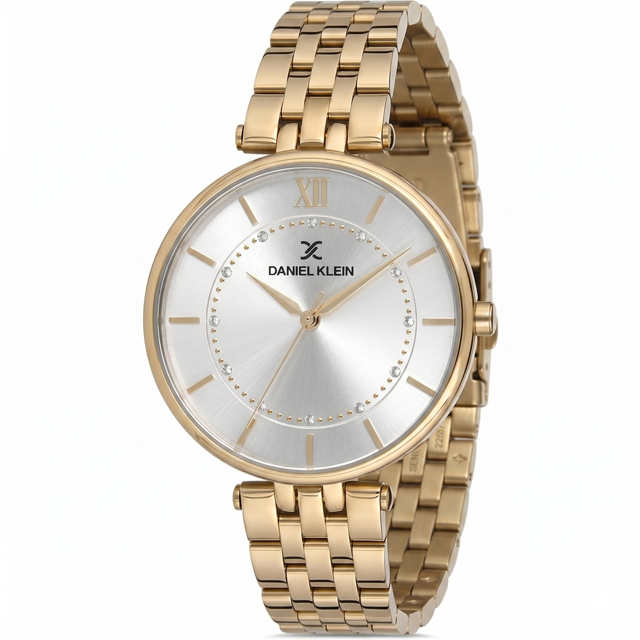 Daniel Klein Classic white dial gold women's watch with Roman numerals and gold bracelet
