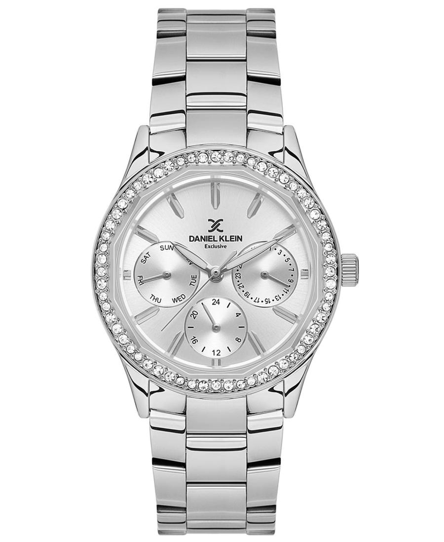 Daniel Klein DK.1.13879-1 silver multifunction watch with crystal bezel and three subdials