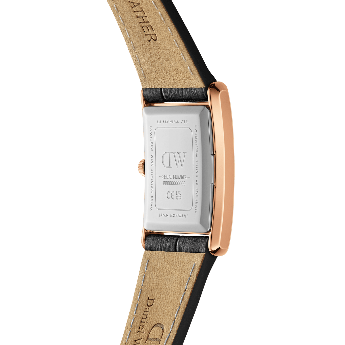 Daniel Wellington Bound caseback showing stainless steel case and strap details