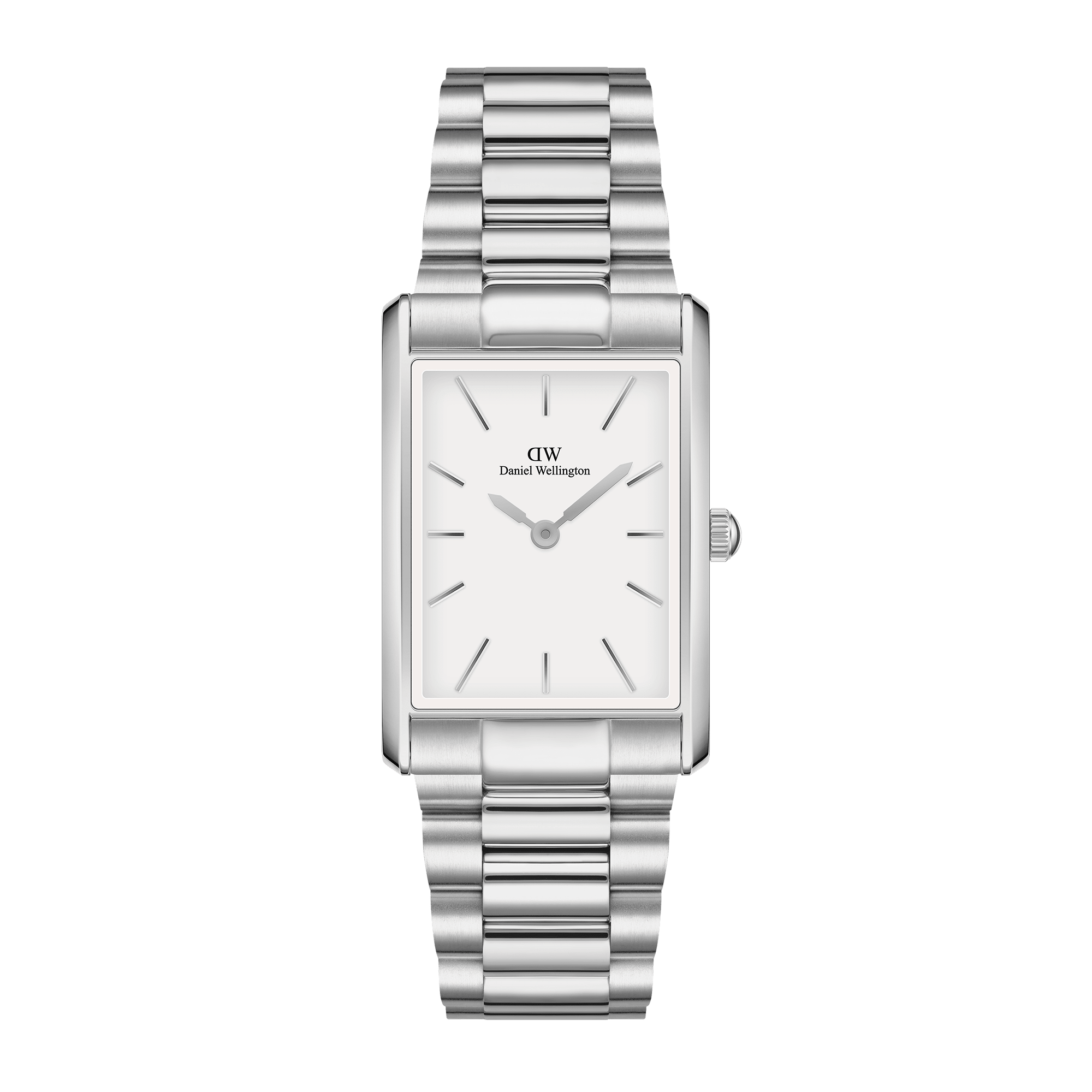 Daniel Wellington The Bound Link silver stainless steel rectangular watch with white dial