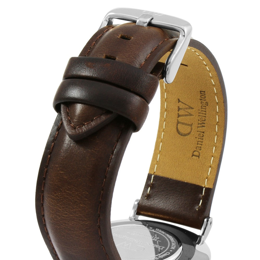 Daniel Wellington Bristol dark brown genuine leather strap with silver buckle