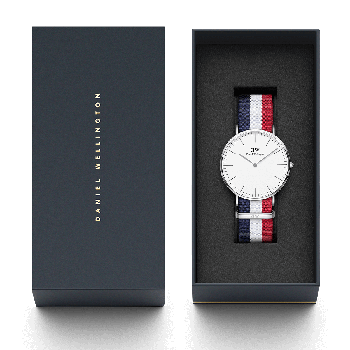 Daniel Wellington Cambridge 40mm watch in branded presentation box with owner's guide
