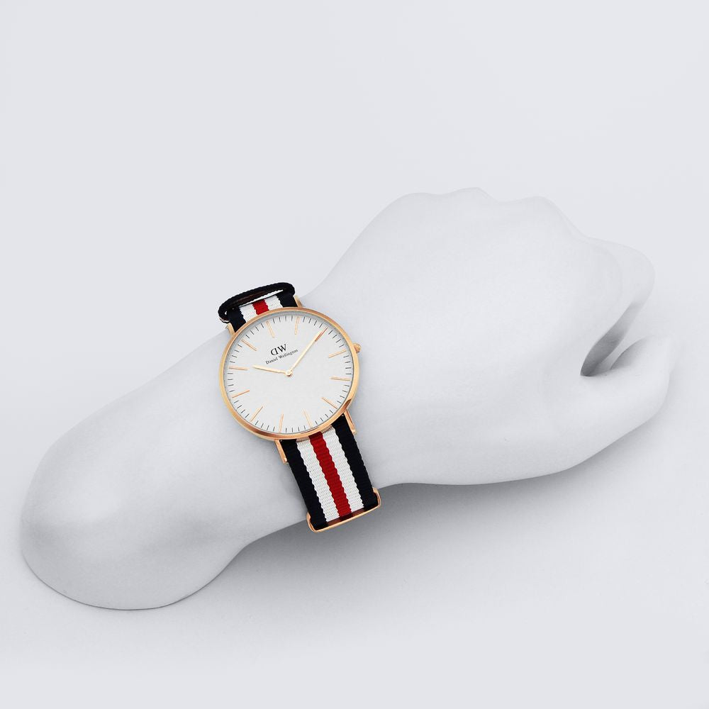 Canterbury 40mm gold watch on wrist displayed on white hand form