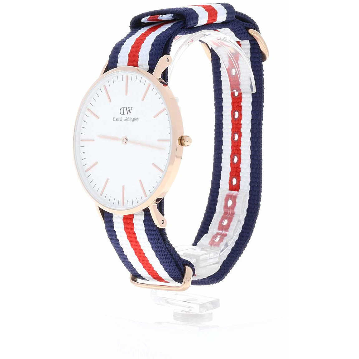 Canterbury 40mm watch on wrist showing white dial and tricolour NATO strap fit