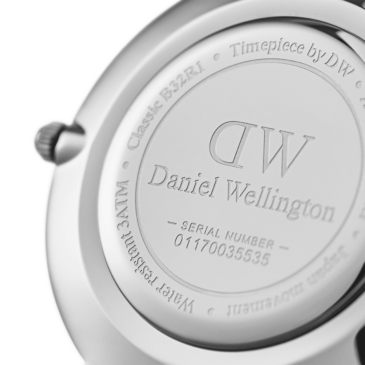 Case back with Daniel Wellington engraving and serial number