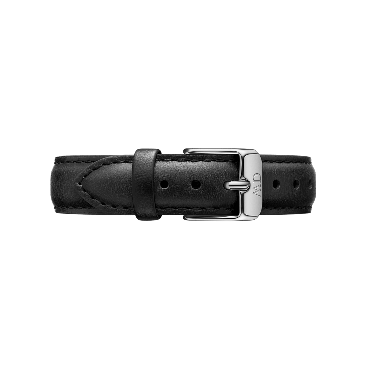 Black leather strap with silver buckle fastener