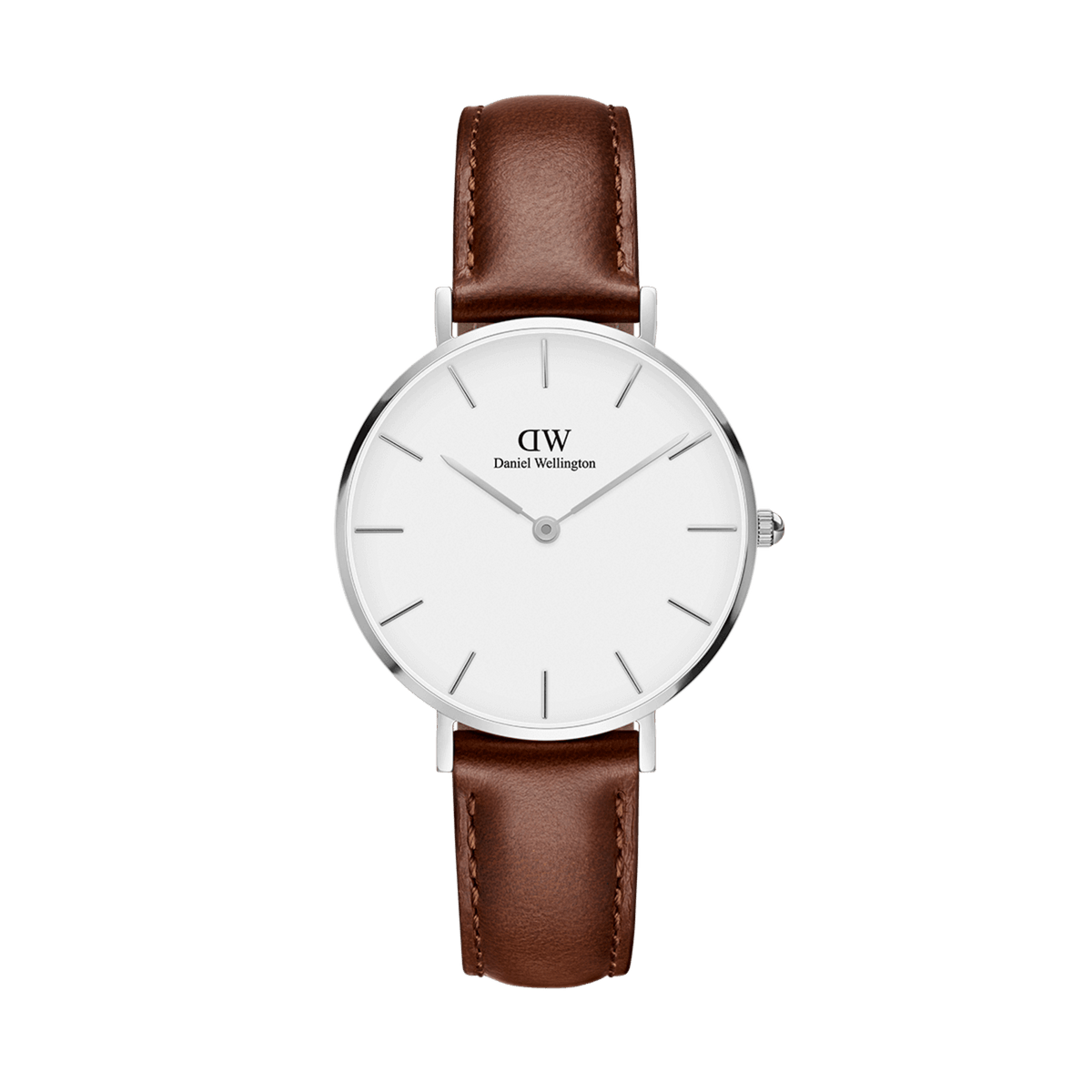 Daniel Wellington Classic women's watch with white dial and brown leather strap
