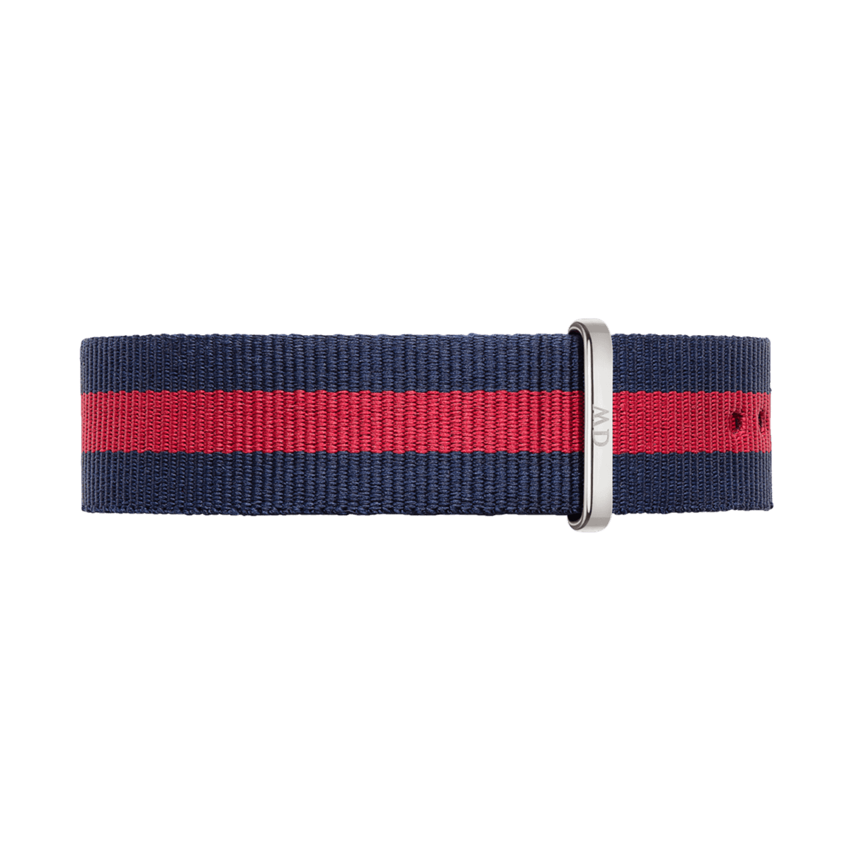 Navy and red striped two-tone nylon strap with silver hardware