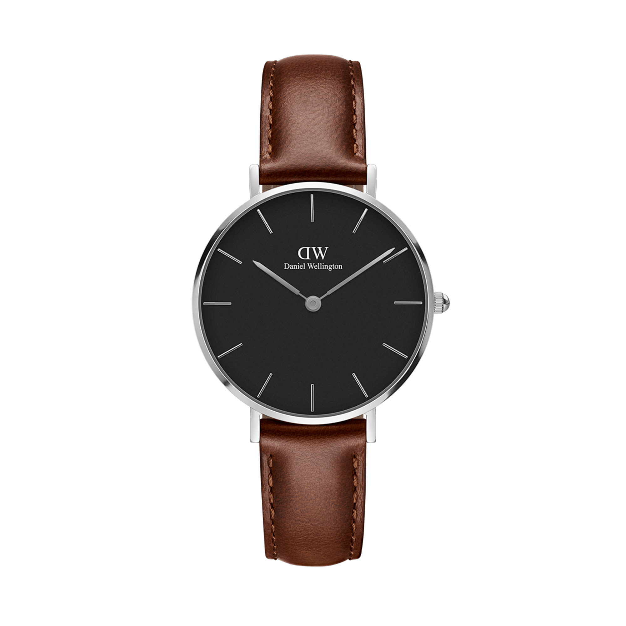 Daniel Wellington Classic Petite St Mawes ladies watch with black dial and brown leather strap