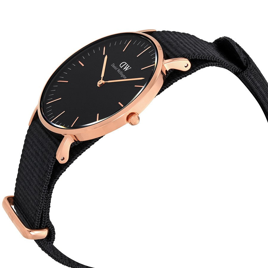 Daniel Wellington Cornwall 36mm Black Dial Black Nato Strap Gold Watch - DW00100150