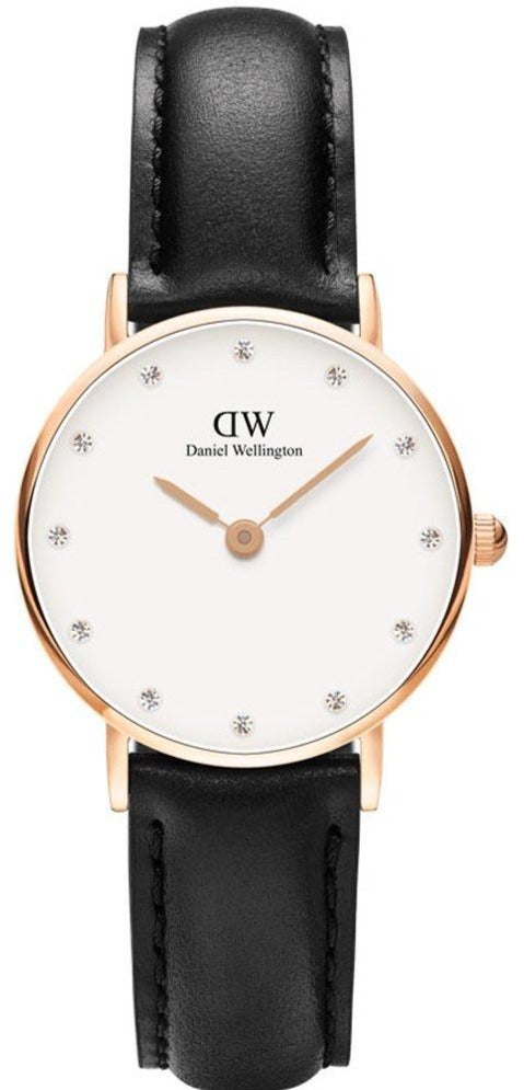 Daniel Wellington Classy Sheffield women's watch with white dial and black leather strap