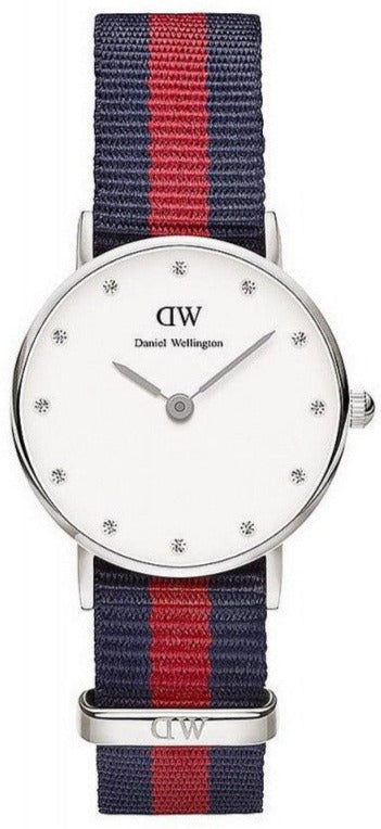 Daniel Wellington Classy Oxford white dial watch with navy-red striped nylon strap