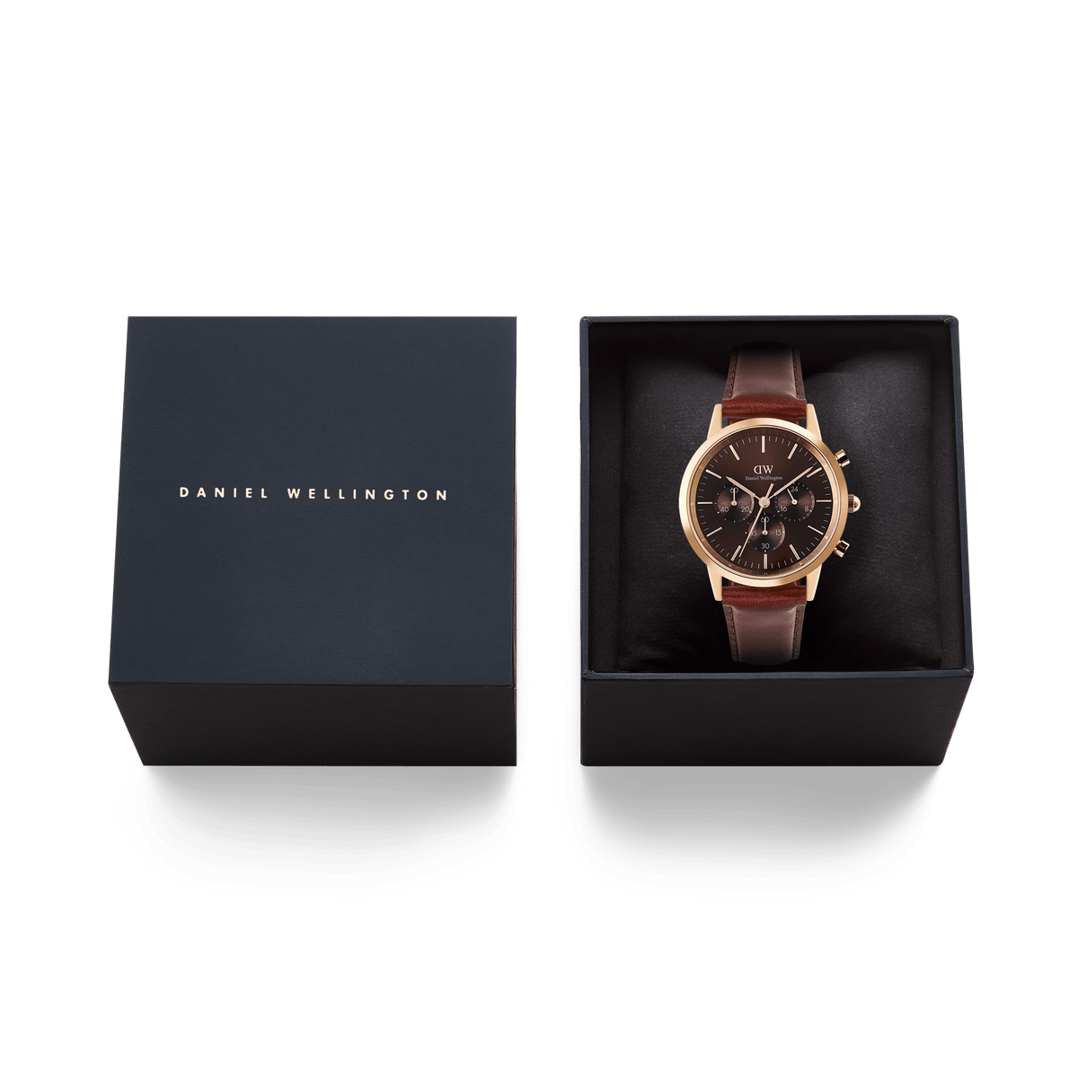 Daniel Wellington Iconic Chronograph in luxury packaging with branded box