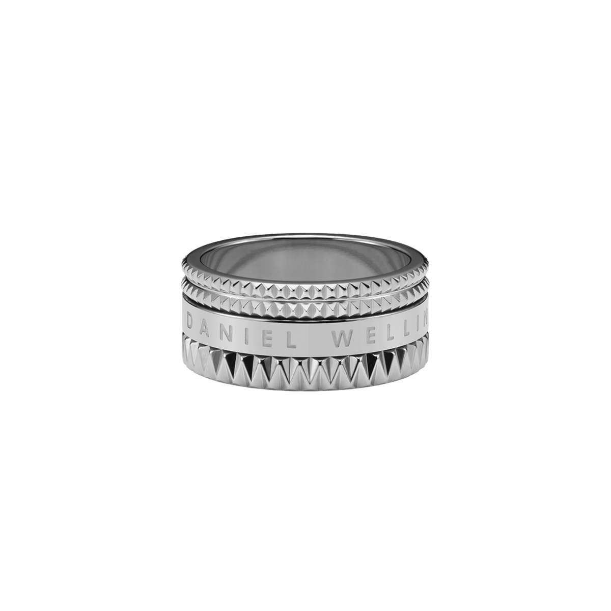 Daniel Wellington Elevation Ring 48 silver top view showing textured bands and engraving