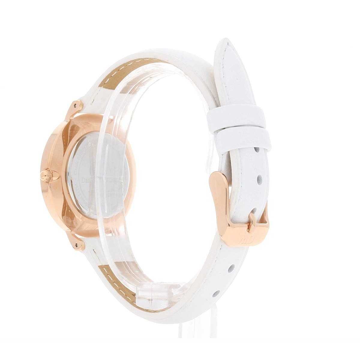 Side view of Daniel Wellington Petite Bondi showing case thickness and white leather band
