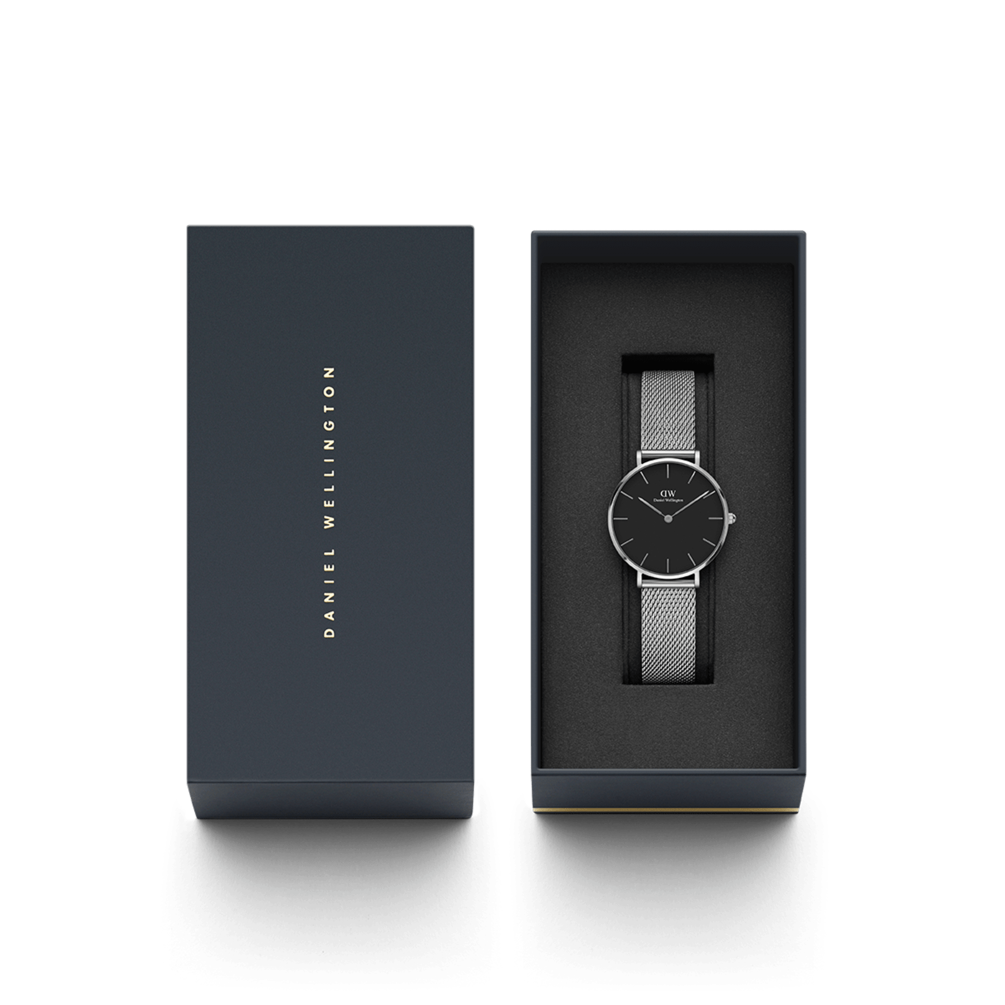 Product packaging with Daniel Wellington box and watch inside