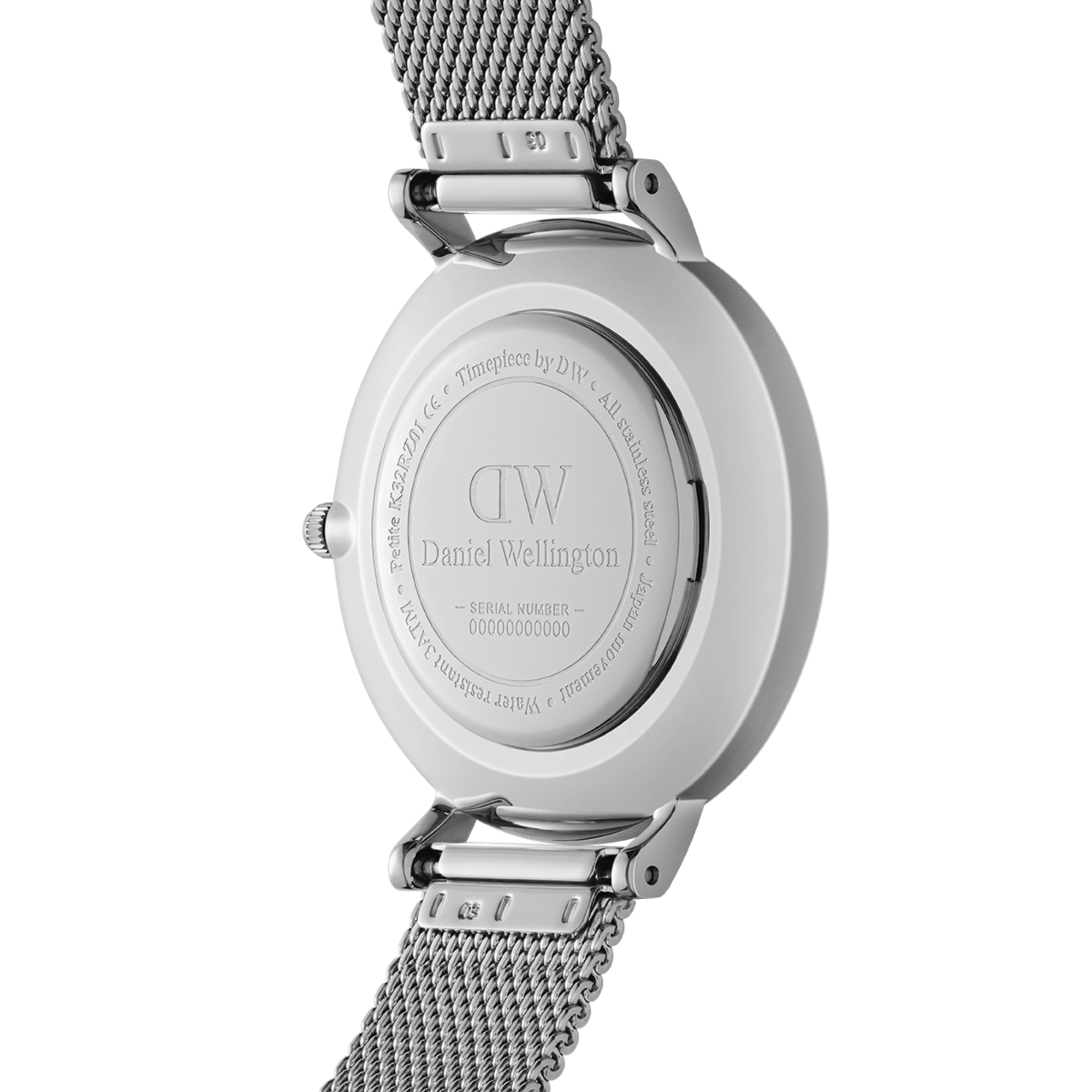 Caseback showing Daniel Wellington branding and serial number