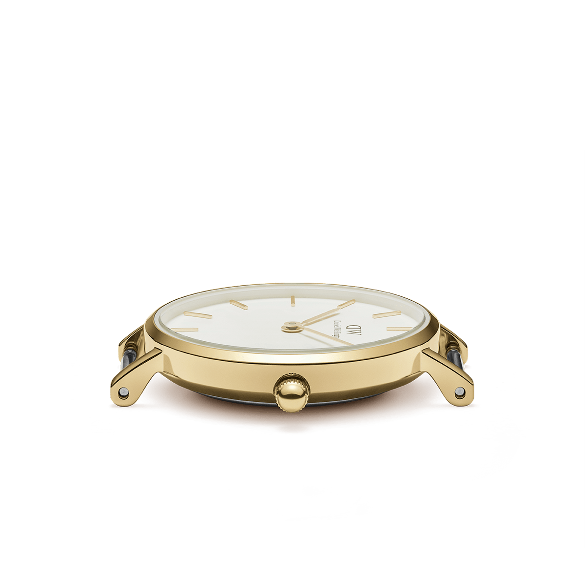Side profile of Daniel Wellington Petite Evergold gold-tone watch case