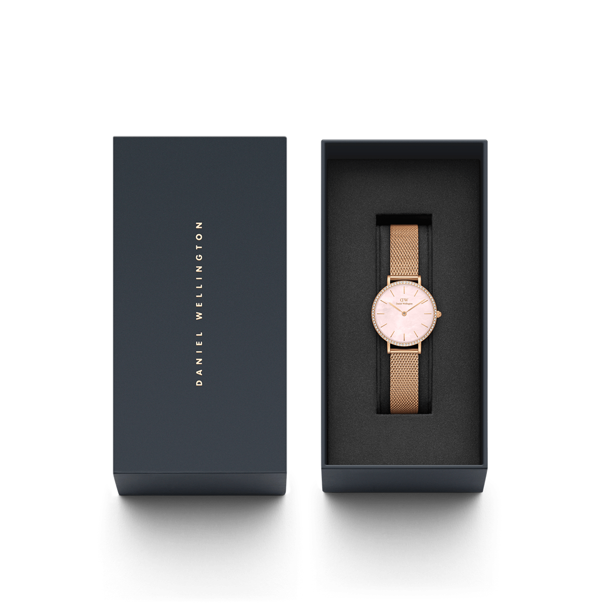 Daniel Wellington Petite Lumine Melrose watch with packaging and presentation box