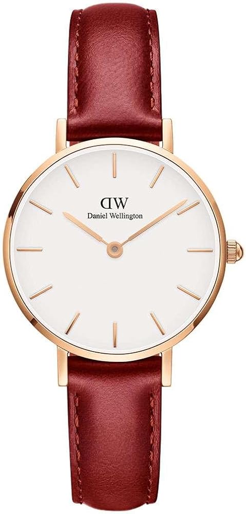 Daniel Wellington Petite St. Mawes 32mm white dial rose gold watch with burgundy leather strap