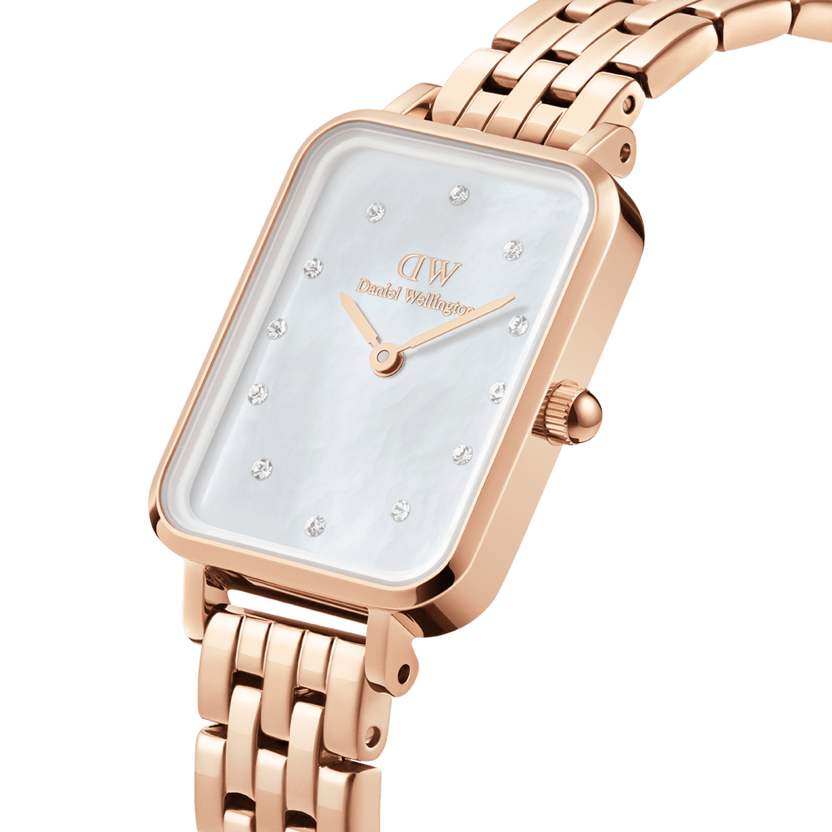 Daniel Wellington Quadro Lumine rectangular watch with rose gold 5-link metal bracelet