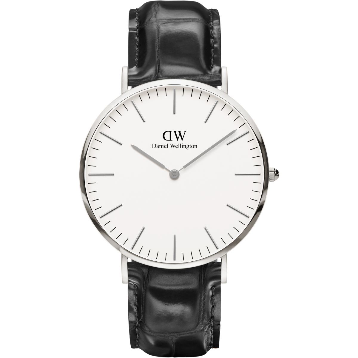 Daniel Wellington Reading 40mm White Dial Black Genuine Leather Men's Watch - DW00100028