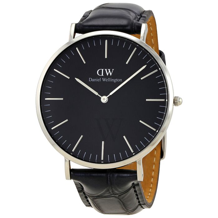 Daniel Wellington Reading 40mm black dial silver case with black leather strap