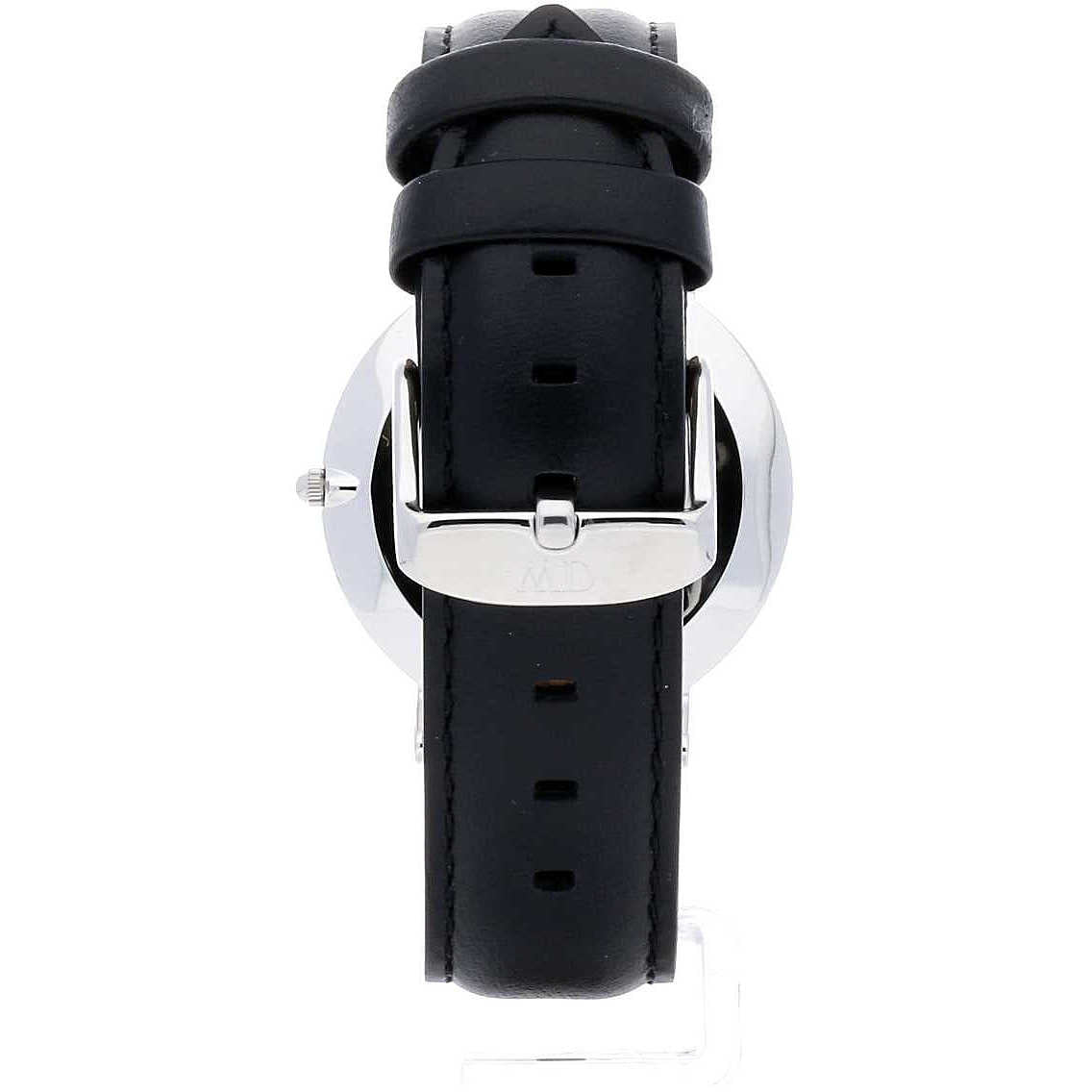 Rear view of Sheffield watch showing black leather strap and silver buckle