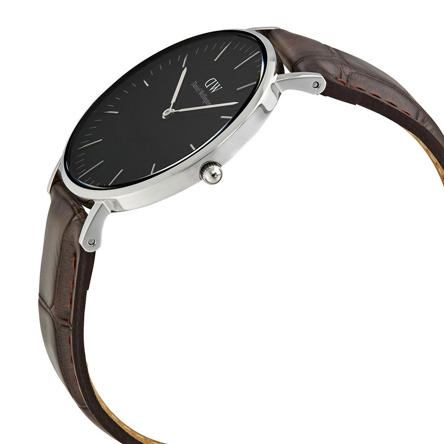 Daniel Wellington York 36mm Black Dial Genuine Leather Silver Watch - DW00100146