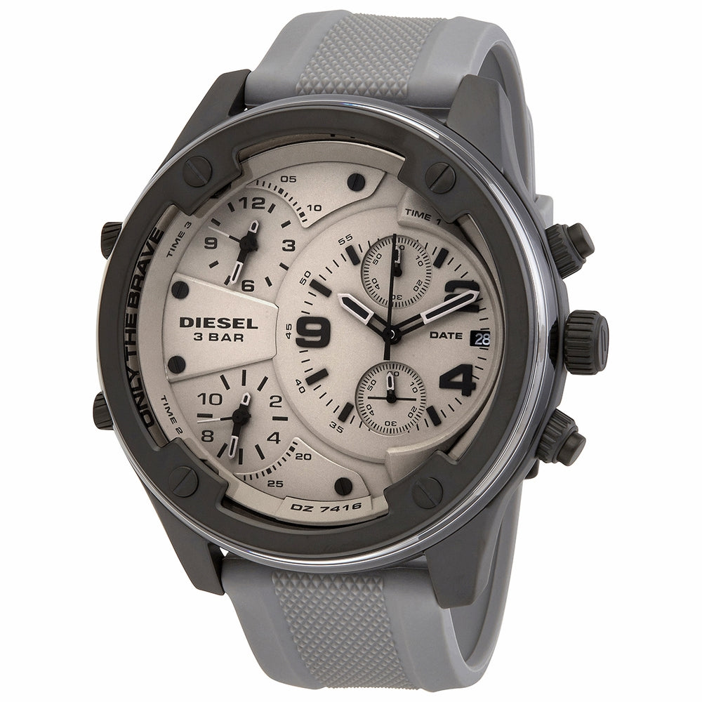 Diesel Boltdown DZ7416 chronograph watch with cream dial and gray rubber strap