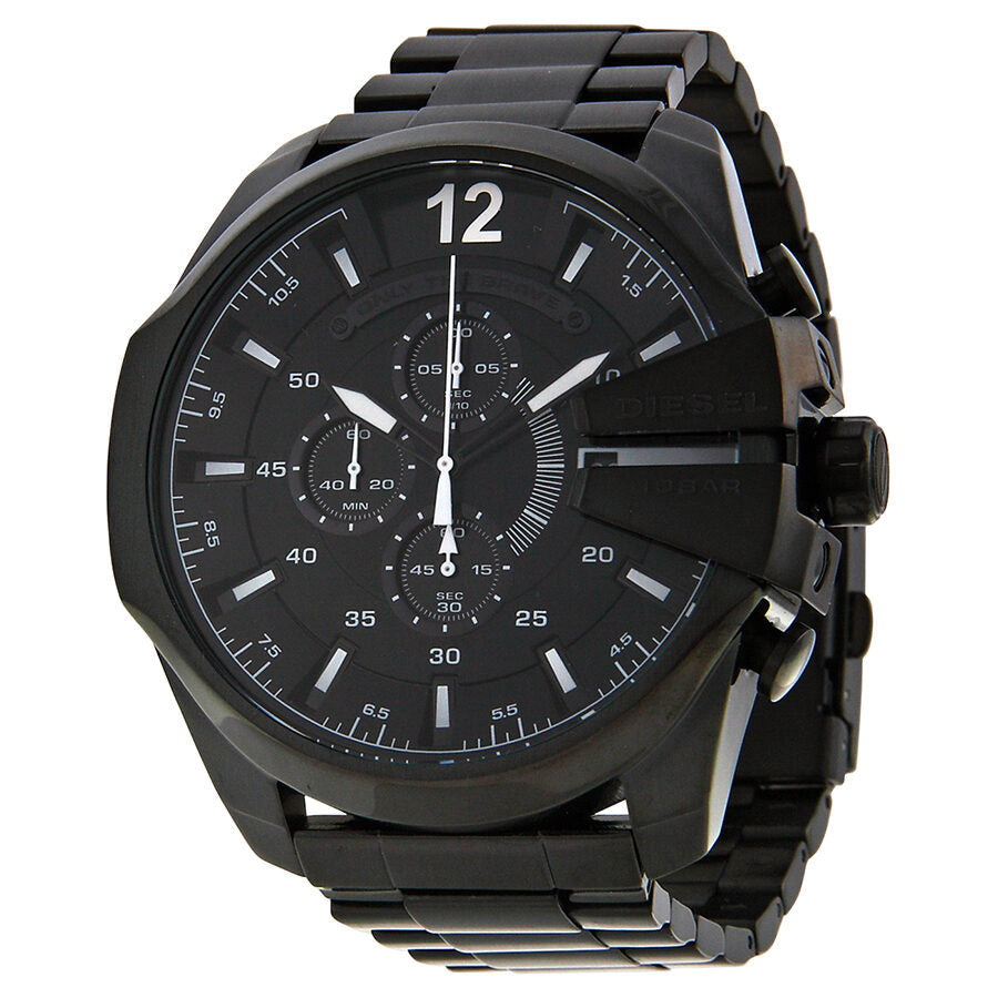 Diesel Mega Chief Chronograph all black men's watch with black dial and white hands