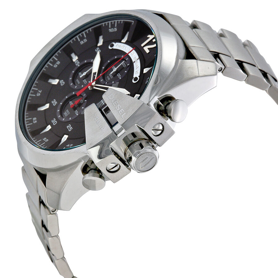Angled view of Diesel Mega Chief watch showing case profile and chronograph pushers