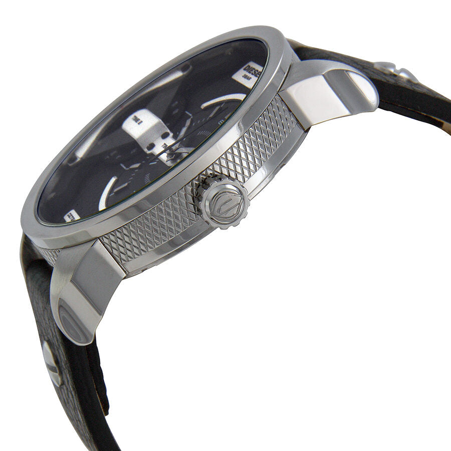 Diesel Mini Daddy Black Dial Black Leather Men's Watch DZ7307