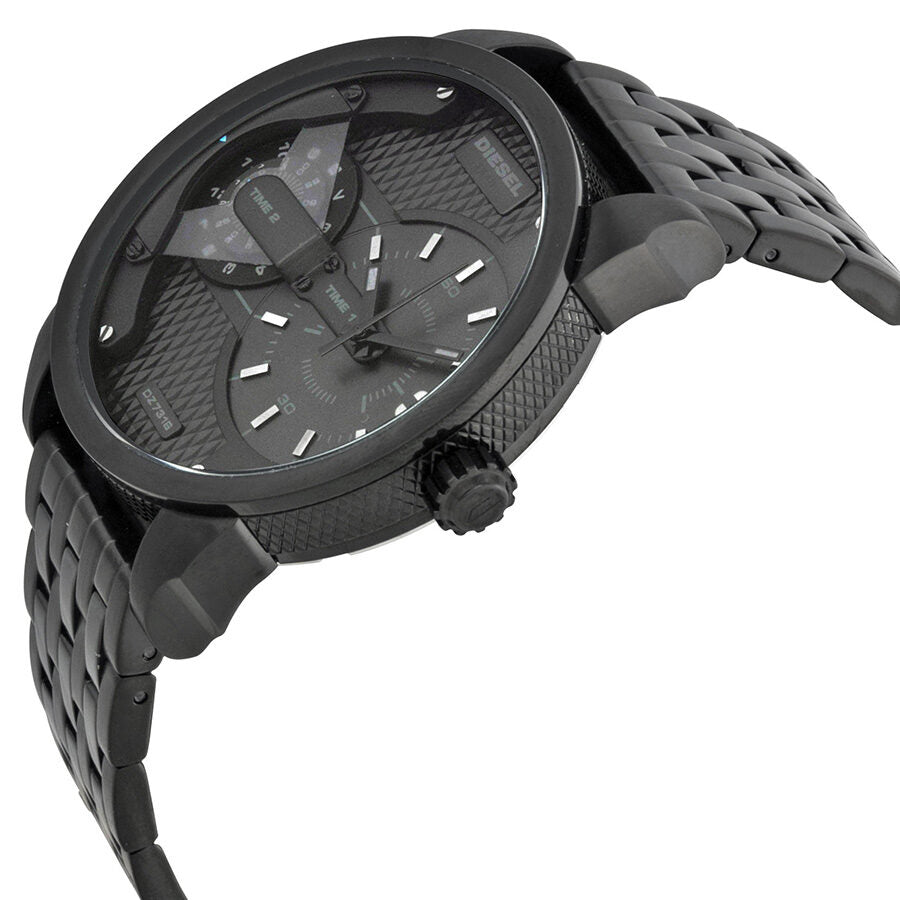 Diesel Mini Daddy Black Dual Time Dial Black Ion-plated Men's Watch DZ7316