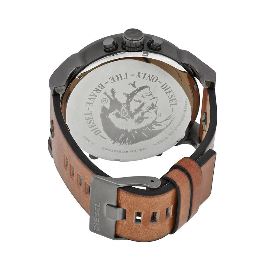 Diesel Mr. Daddy 2.0 caseback with engraved eagle logo and brown strap