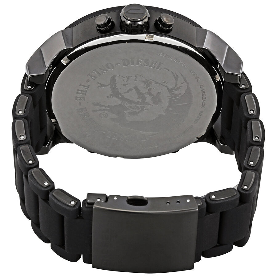 Diesel Mr. Daddy 2.0 caseback showing engraved logo and black steel back plate