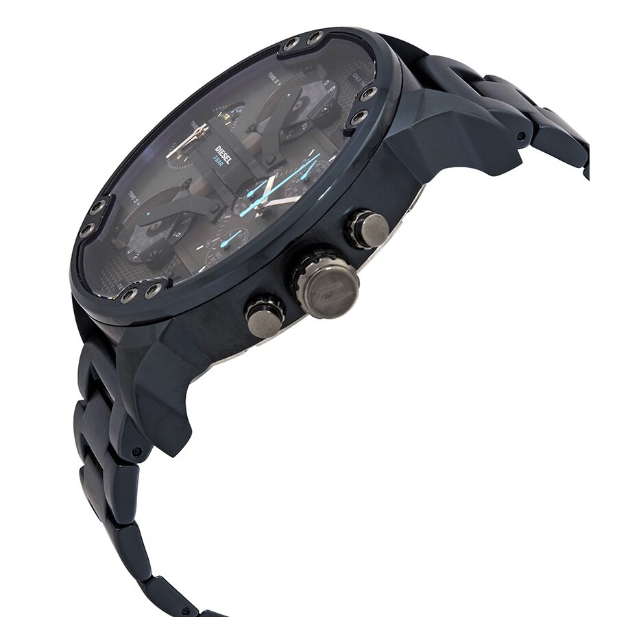 Side angle view of Diesel Mr. Daddy 2.0 watch showing case profile and crown pushers